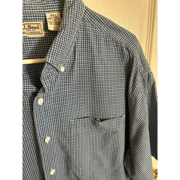 L. L. Bean Lot of 2 SS Shirts Salmon Polo/Blue Plaid ButtonUp‎ Size Large - Picture 5 of 6